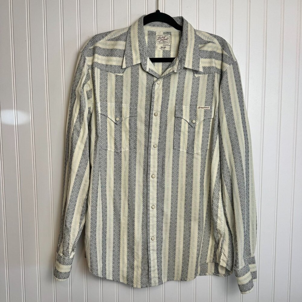Lucky Brand Men's Striped Casual Button Down Shirt - Cream and Blue